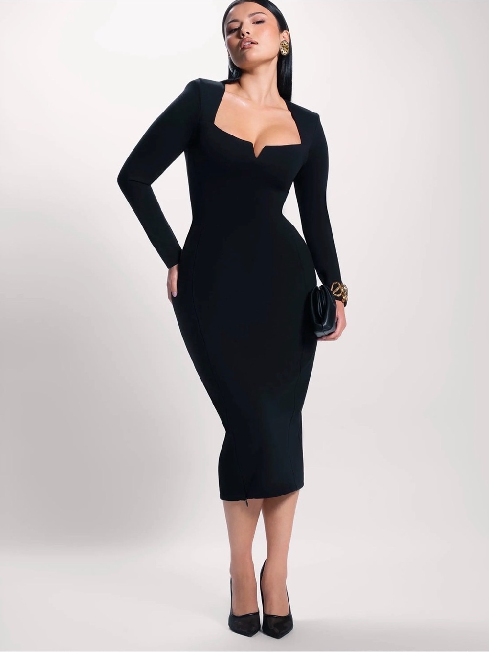 TA3 notchy long sleeve shaping dress
